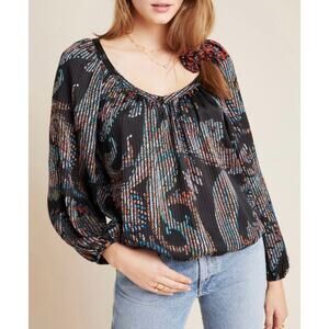 Maeve by Anthropologie, Madeira Burnout Satin Blouse, XS
